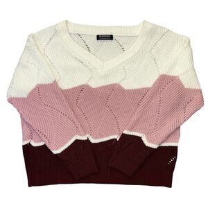 Bloomchic Color Block V-Neck Pink & Cream Sweater 14/16